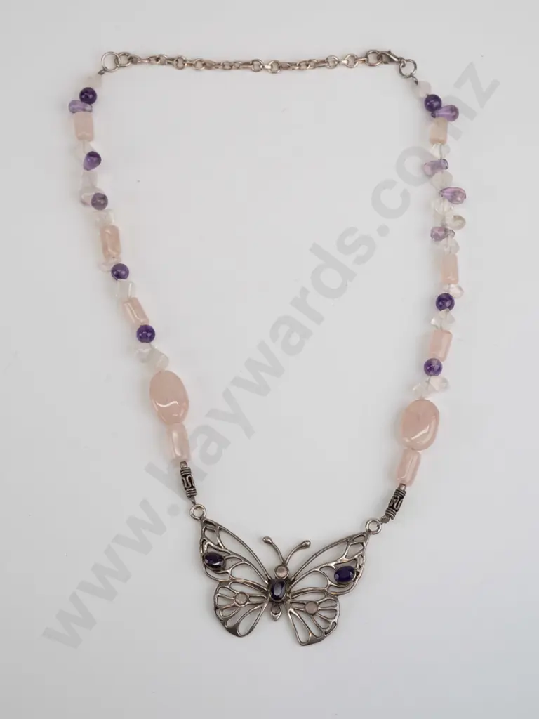 silver gemtsone butterfly necklace stamped 925 on clasp Image 1++