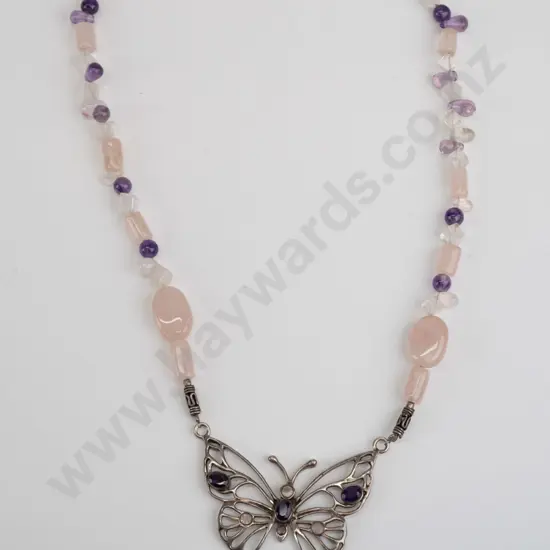 silver gemtsone butterfly necklace stamped 925 on clasp