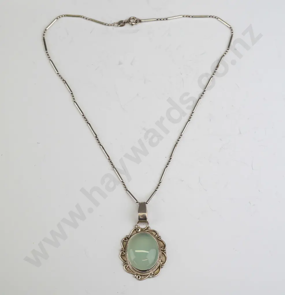 silver milky stone necklace stamped 925 Image 1++