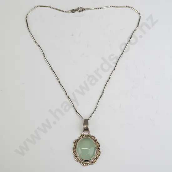 silver milky stone necklace stamped 925