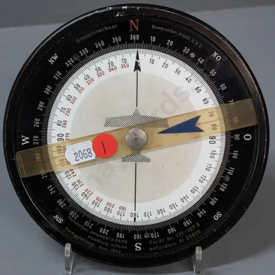 vintage German metal-framed flight calculator - marked Dreieckrechner / Baumaster Plath DR2 and Dennert & Pape, Hamburg