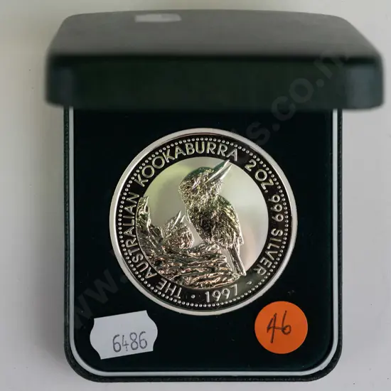 1997 Kookaburra 2oz  9.99 silver proof cased coin