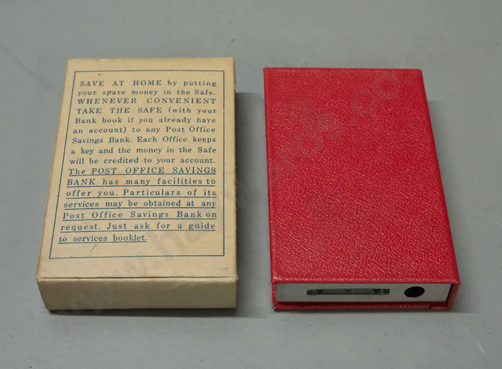 Post Office Savings Bank money box with original cardboard box - unused condition, no key. Box 120 x 80. Image 1++