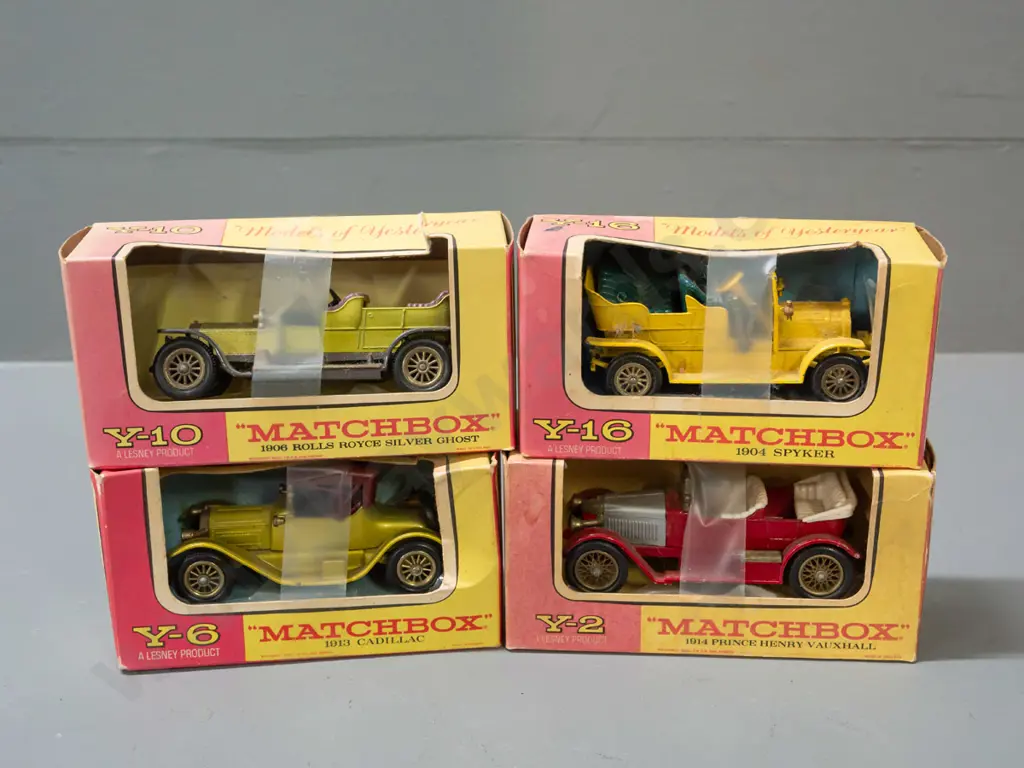 4 Lesney Matchbox Models of Yesteryear in original boxes - Y-2 1914 Prince Henry Vauxhall, Y-6 1913 Cadillac, Y-10 1906 Image 1++