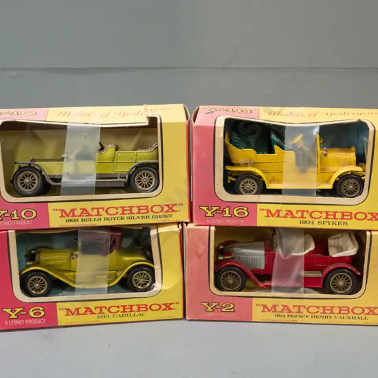 4 Lesney Matchbox Models of Yesteryear in original boxes - Y-2 1914 Prince Henry Vauxhall, Y-6 1913 Cadillac, Y-10 1906