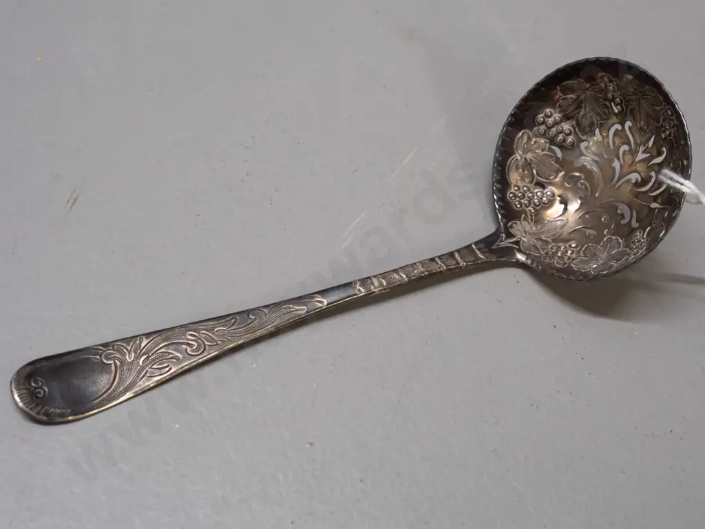antique pierced-bowl small serving ladle L-150 (1773 and chasing done later, according to note) Image 1++
