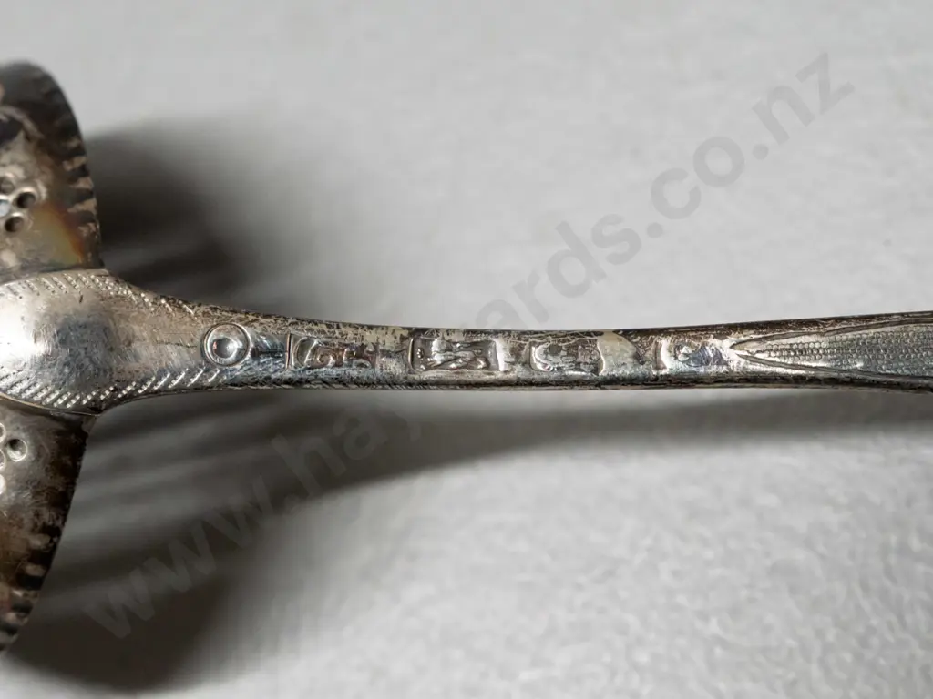 antique pierced-bowl small serving ladle L-150 (1773 and chasing done later, according to note) Image 1++