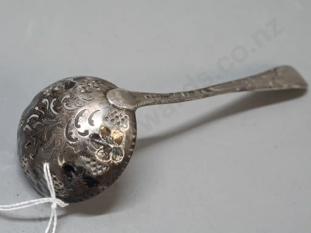antique pierced-bowl small serving ladle L-150 (1773 and chasing done later, according to note) Image 1++