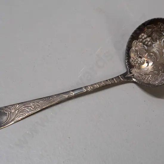 antique pierced-bowl small serving ladle L-150 (1773 and chasing done later, according to note)