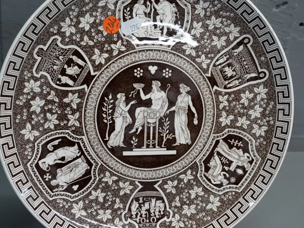 2 vintage Copeland Spode brown and white Greek pattern plates - larger is D-255 Image 1++