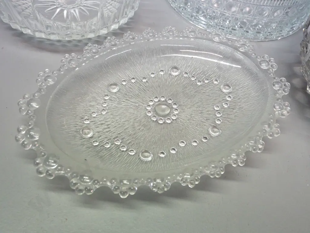 assorted vintage moulded glass bowls & serving trays, one bowl with silver-plated rim H-100 D-210 Image 1++