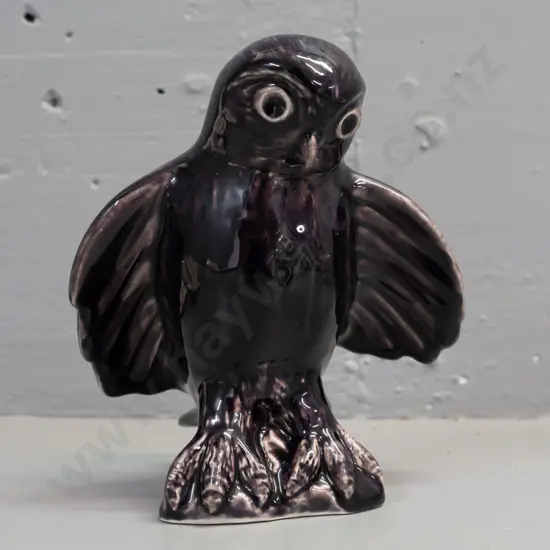 Bob Steiner Ceramics New Zealand pottery Ruru figure, dated 2009 - dark purple glaze H-160