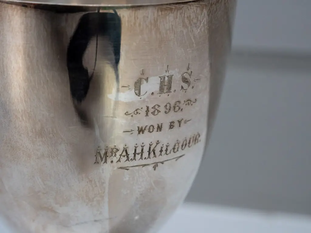vintage silver presentation goblet, engraved C.H.S. - 1896 - Won by Mr A.H. Kilgour, unknown marks on base, see photos, Image 1++