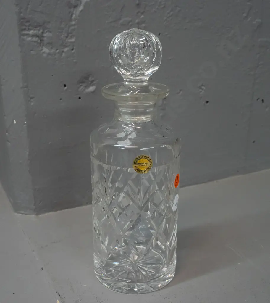 Webb-Corbett cut crystal stoppered decanter, with label - some pen marks need cleaning off H-260 Image 1++