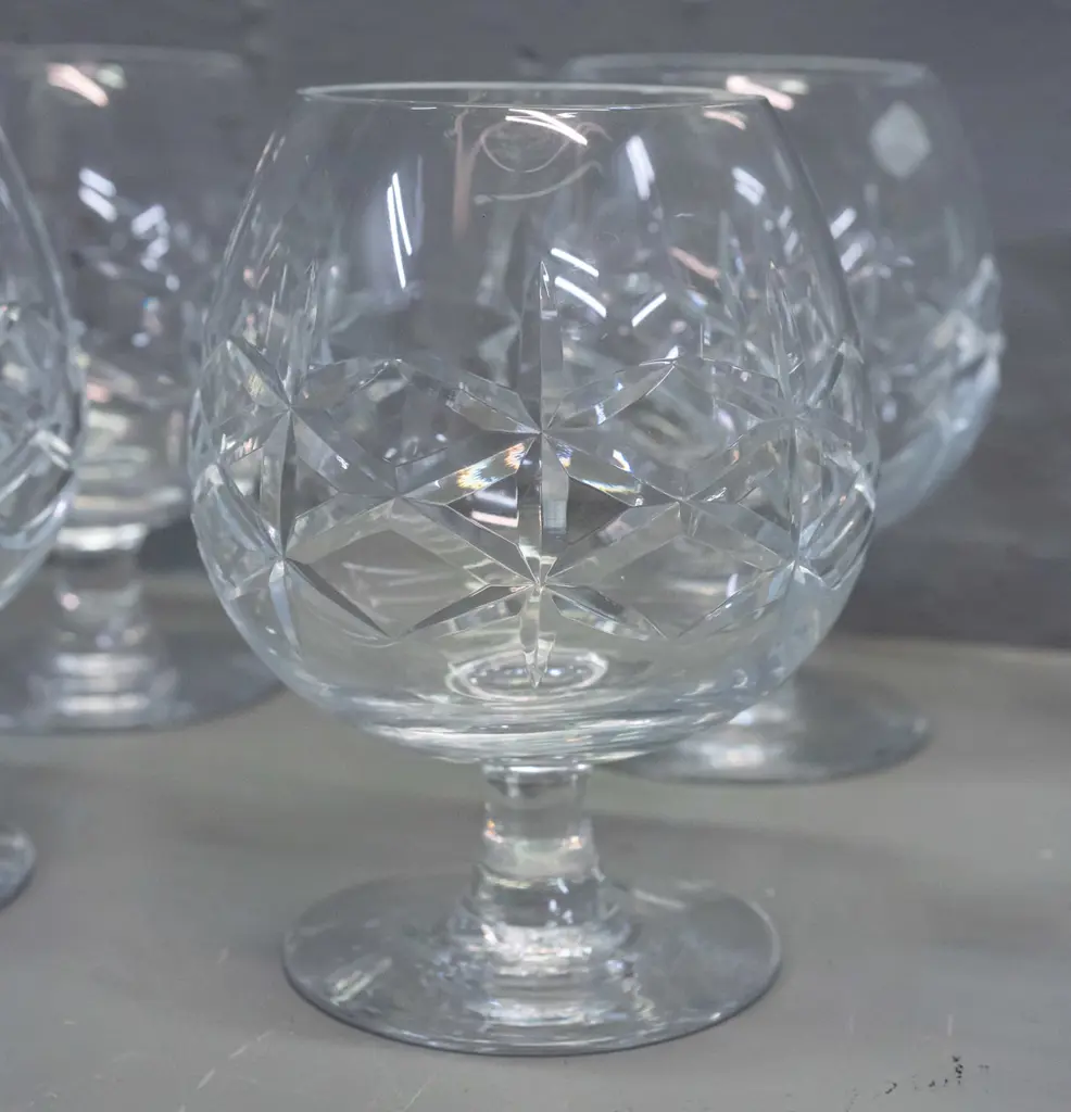 6 cut crystal brandy balloons - no maker's marks H-125 Image 1++