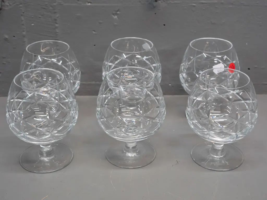 6 cut crystal brandy balloons - no maker's marks H-125 Image 1++