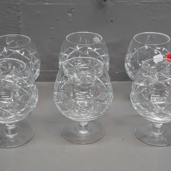 6 cut crystal brandy balloons - no maker's marks H-125