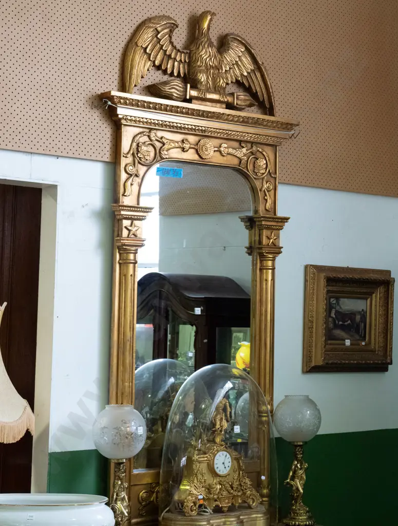 very large gilt finish combination wall mirror and marble topped hall table, with ornately carved figural legs, Image 1++