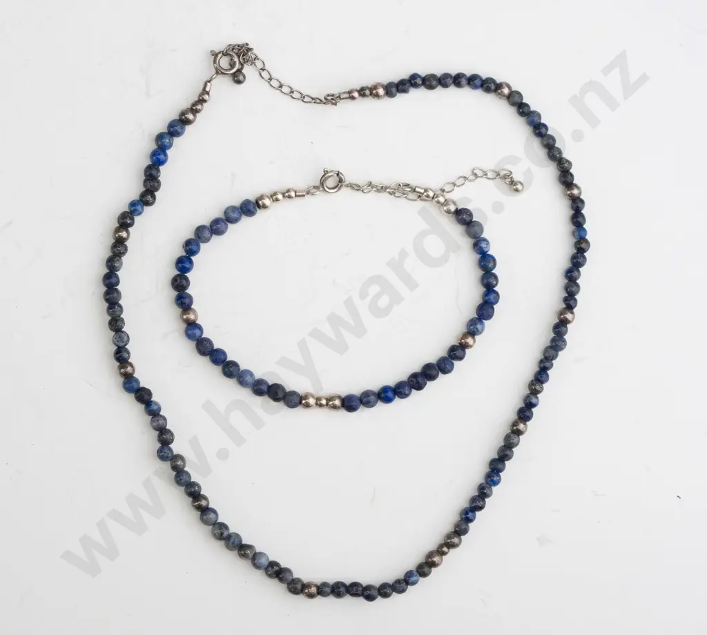 lapis lazuli necklace & bracelet set with silver clasps Image 1++