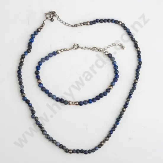 lapis lazuli necklace & bracelet set with silver clasps