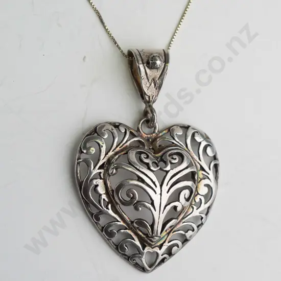 silver large heart necklace chain stamped 925