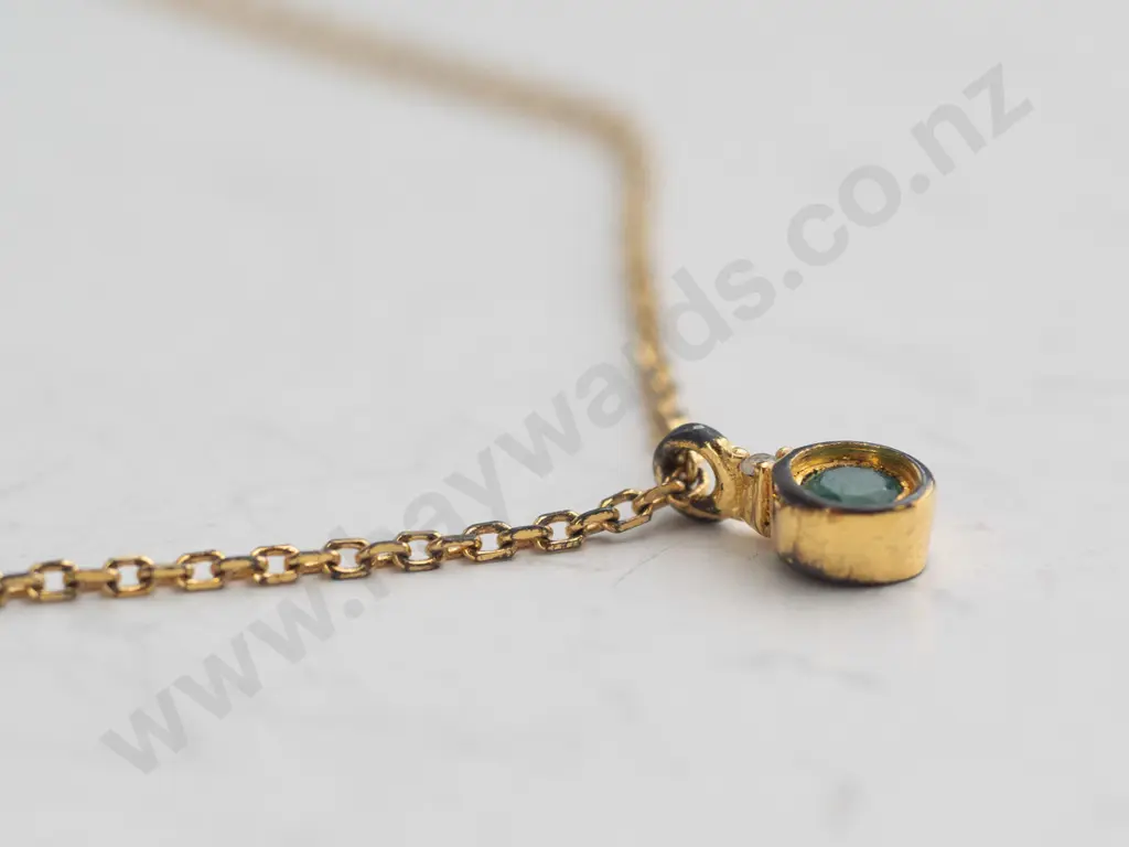 small green stone & cz necklace stamped 925 Image 1++