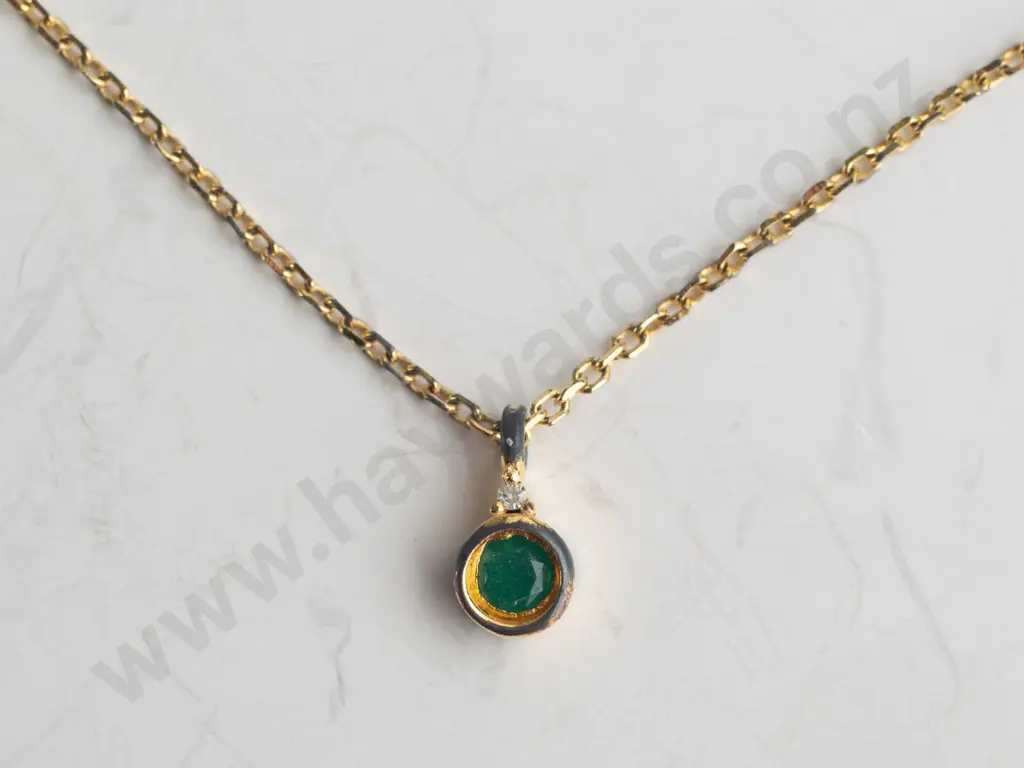 small green stone & cz necklace stamped 925 Image 1++
