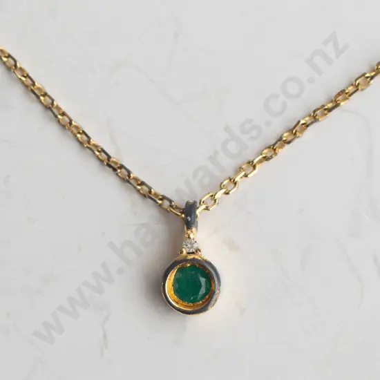 small green stone & cz necklace stamped 925