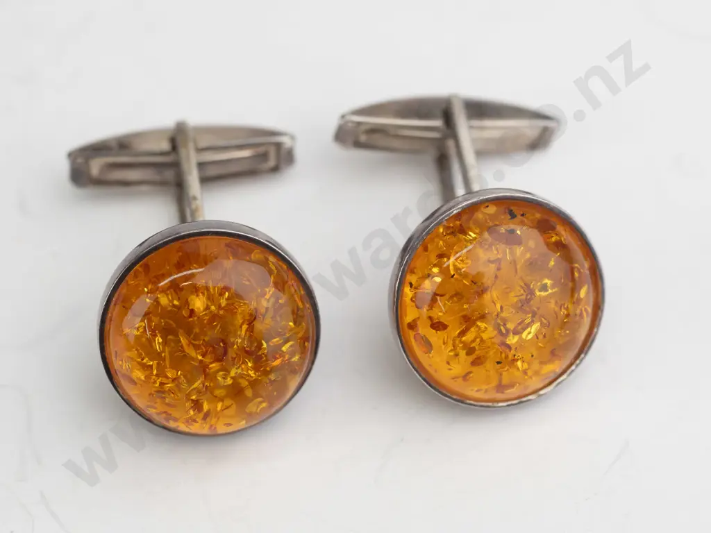 amber & silver cufflinks Image 1++