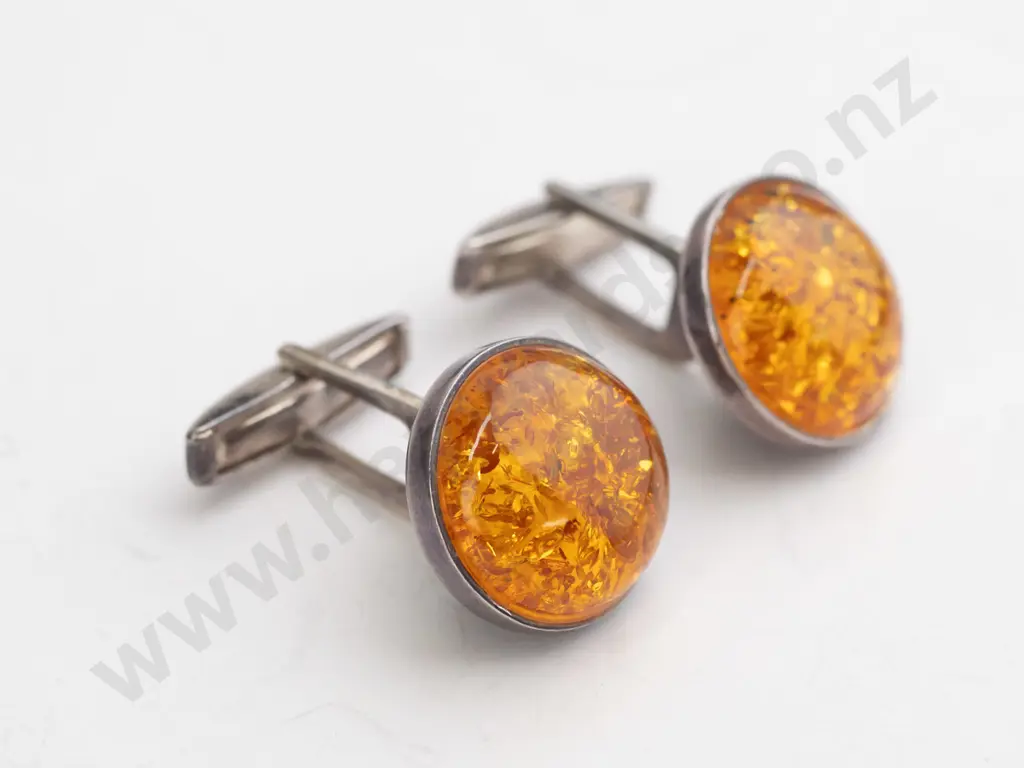 amber & silver cufflinks Image 1++