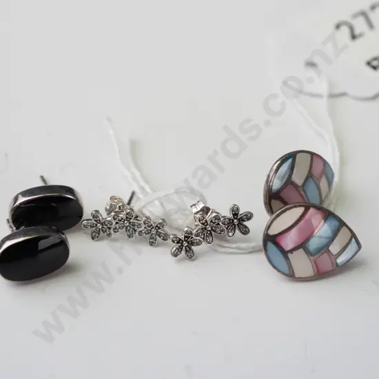 3 pairs of silver earrings stamped 925