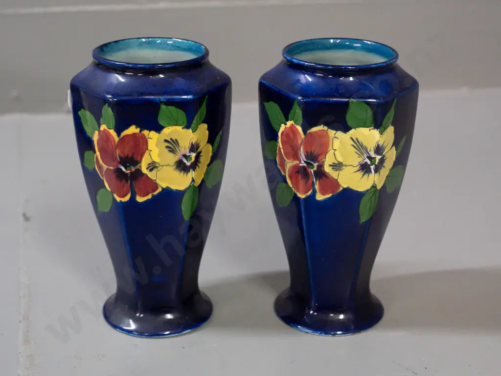 pair of HK Tunstall small vases with pansy decoration H-145 Image 1++