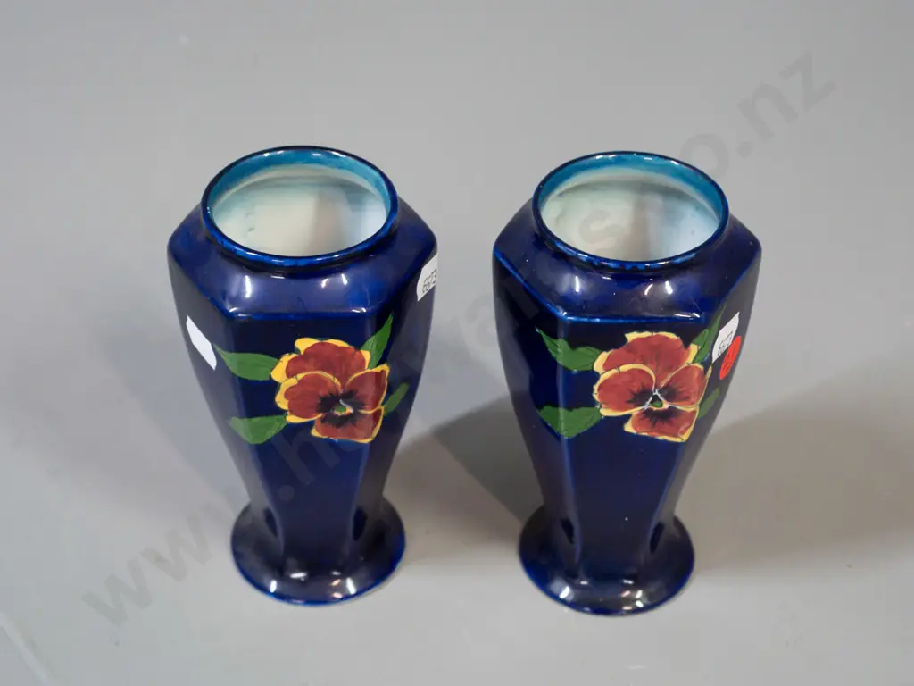 pair of HK Tunstall small vases with pansy decoration H-145 Image 1++