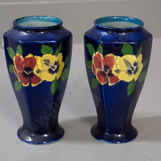 pair of HK Tunstall small vases with pansy decoration H-145