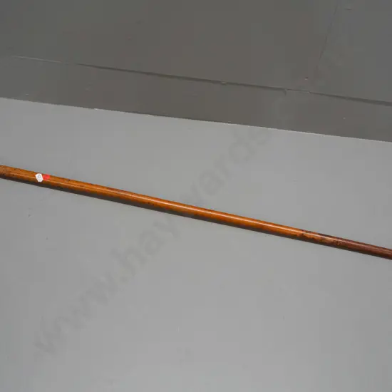 walking stick with carved bone handle, worn (sterling?) silver band with faint engraving, overall age wear L-880