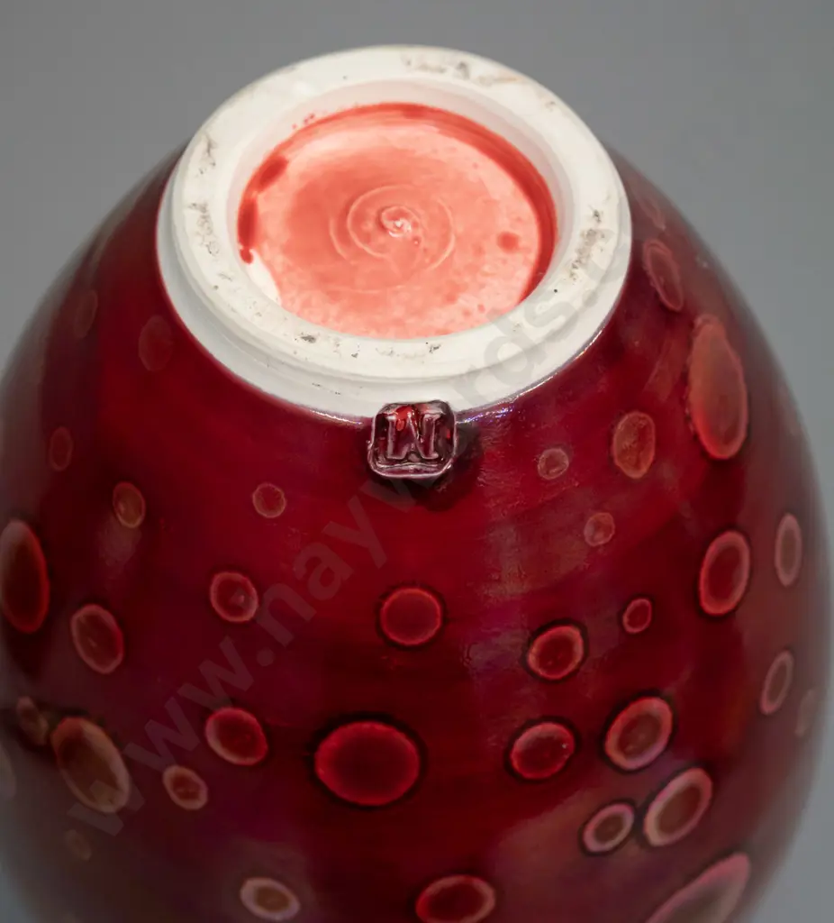 Danny Moorwood studio pottery vase - lustre crimson and purple with gilded top rim, bubble motif H-270 Image 1++