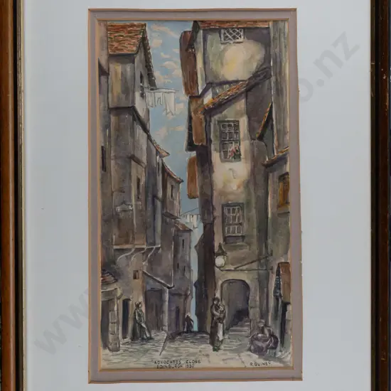 R Guiney - framed watercolour "Advocates Close Edinburgh 1830" H300 W170