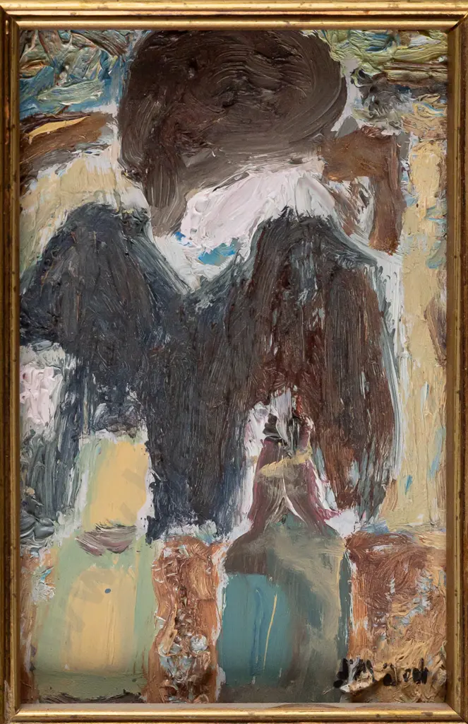 Justin Morshuis -- framed oil on board, abstract figure H-135 W-85 [some wear to frame] Image 1++