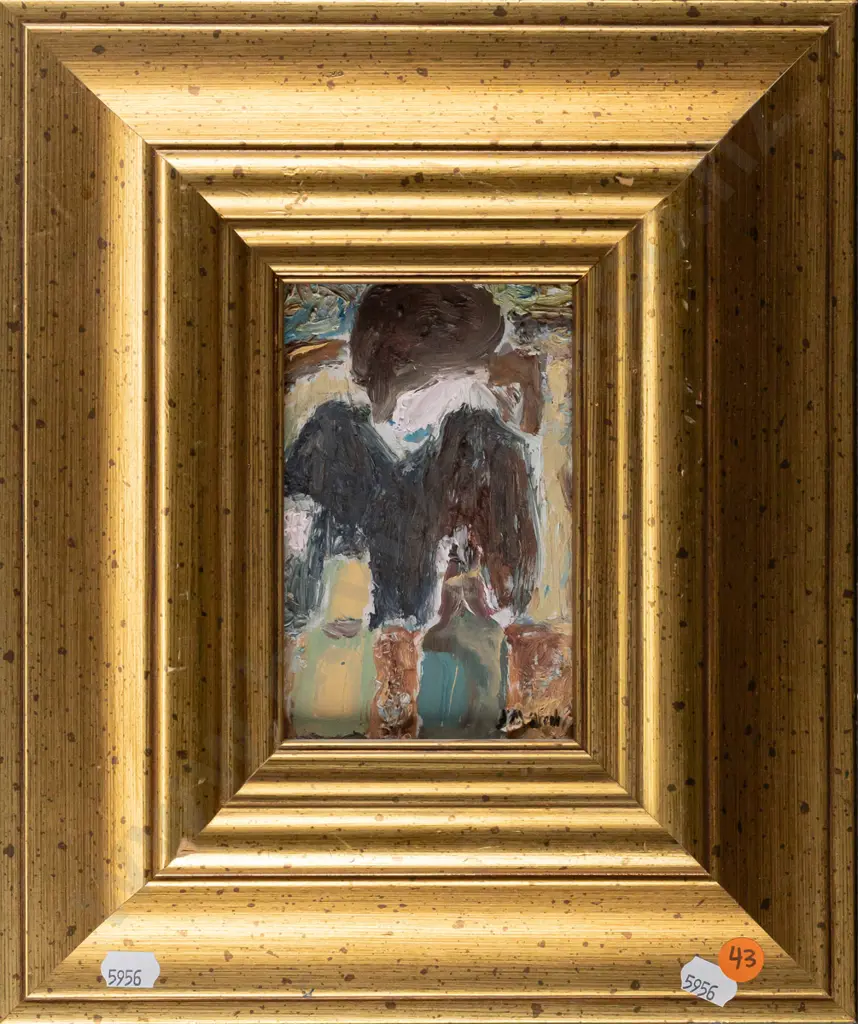 Justin Morshuis -- framed oil on board, abstract figure H-135 W-85 [some wear to frame] Image 1++