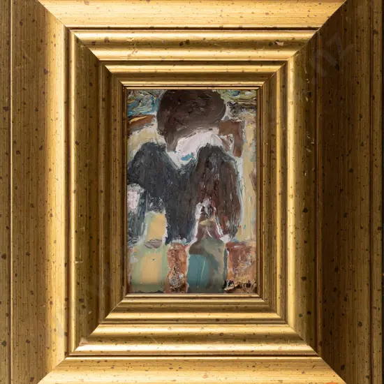 Justin Morshuis -- framed oil on board, abstract figure H-135 W-85 [some wear to frame]