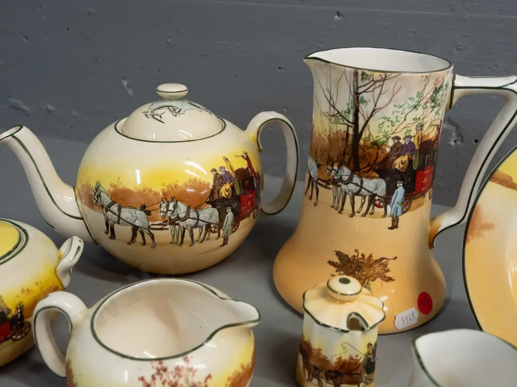 assorted Royal Doulton series ware - Gallant Fishers small jug, Shylock teapot, assorted Coaching Days items. Some wear Image 1++