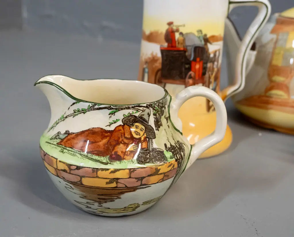 assorted Royal Doulton series ware - Gallant Fishers small jug, Shylock teapot, assorted Coaching Days items. Some wear Image 1++