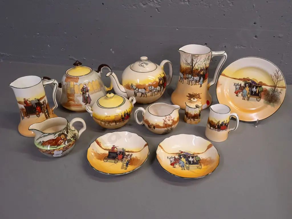 assorted Royal Doulton series ware - Gallant Fishers small jug, Shylock teapot, assorted Coaching Days items. Some wear Image 1++