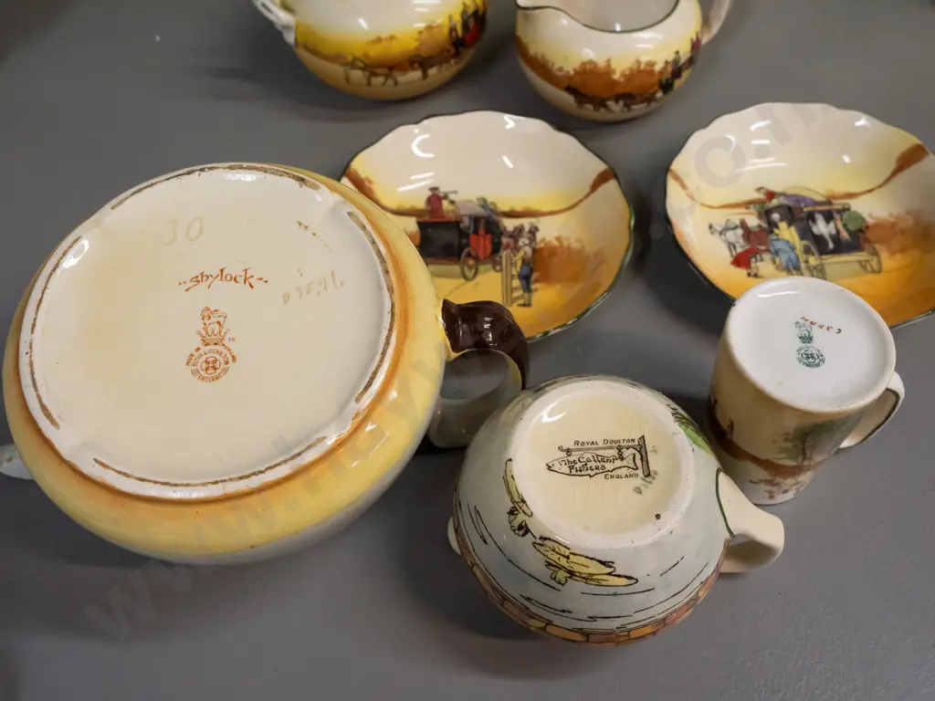 assorted Royal Doulton series ware - Gallant Fishers small jug, Shylock teapot, assorted Coaching Days items. Some wear Image 1++