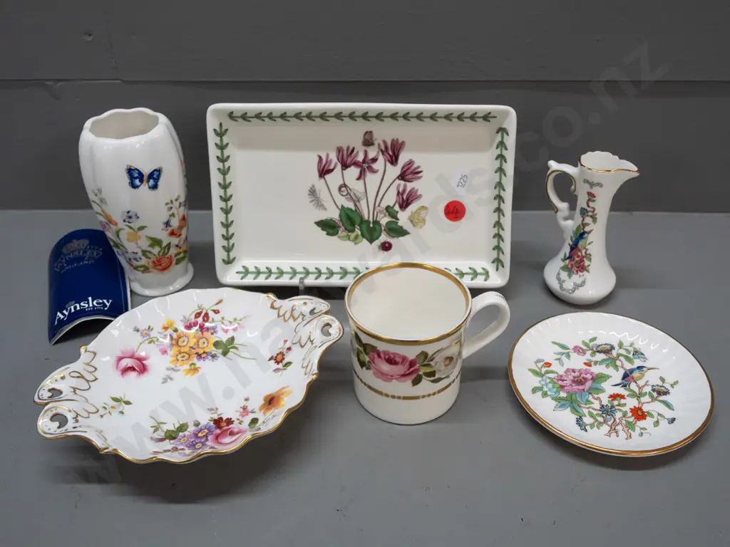 assorted English floral china - Portmeirion dish, Aynsley small vase H-120, jug & plate, Royal Worcester Royal Garden Image 1++