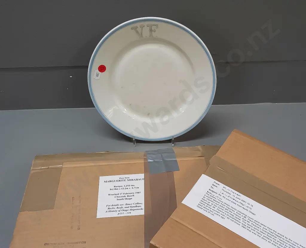 dining plate, according to note taken from the wreck of the Marguerite Mirabaud, wrecked off Chrystalls Beach, Otago in Image 1++