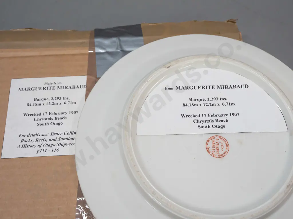 dining plate, according to note taken from the wreck of the Marguerite Mirabaud, wrecked off Chrystalls Beach, Otago in Image 1++