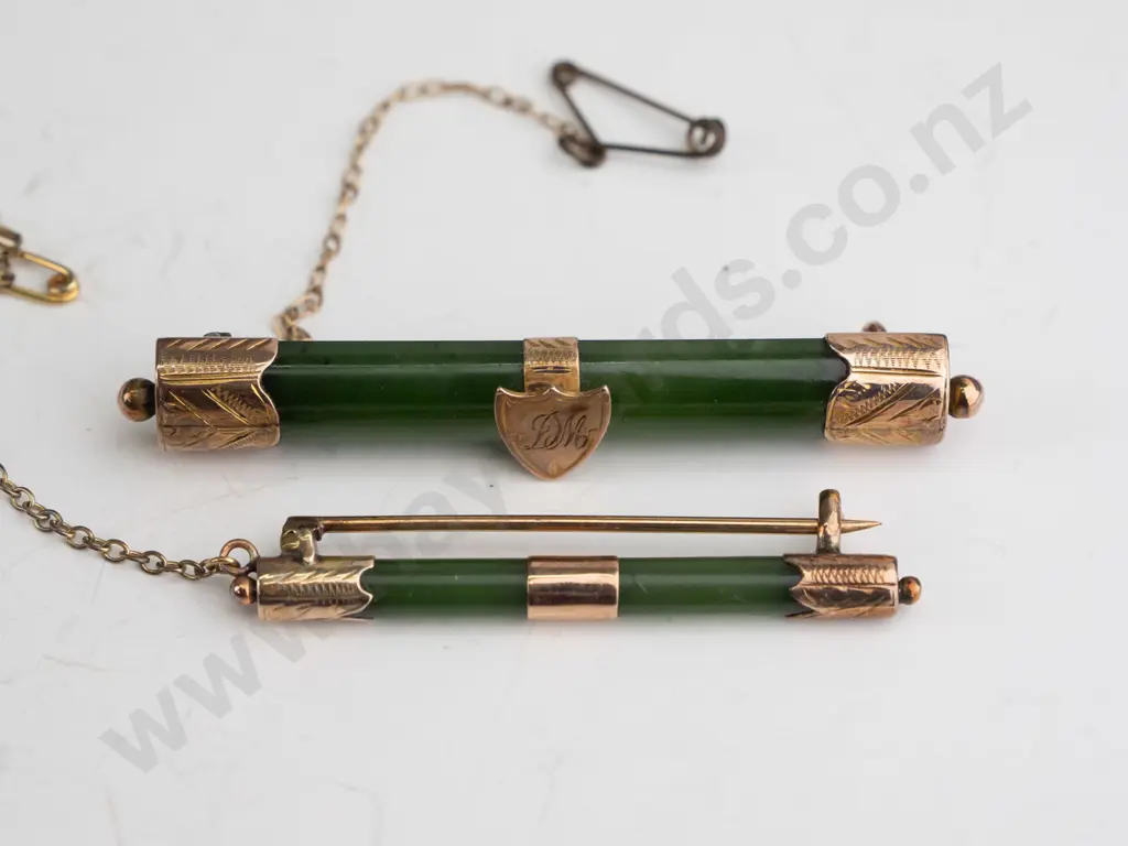 2 greenstone bar brooches Image 1++