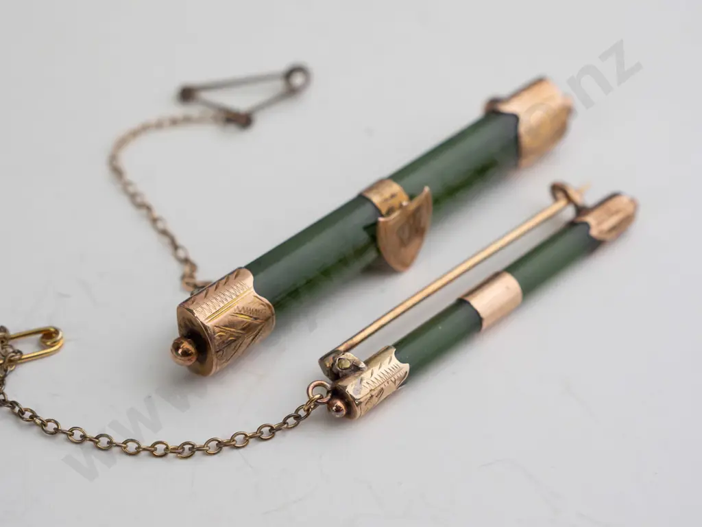 2 greenstone bar brooches Image 1++