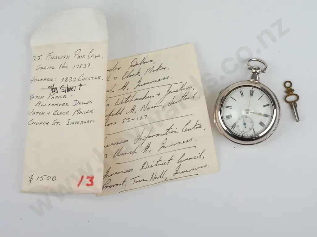 silver pair case pocket watch with key  stamped lion, O, shield Image 1++